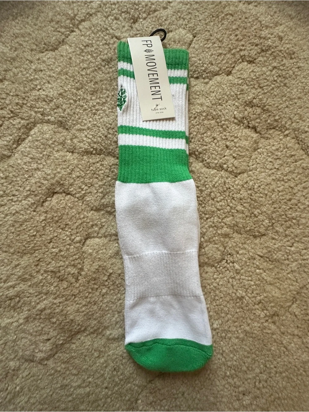 Free People White & Green Tube Socks- Lucky Honey- NWT